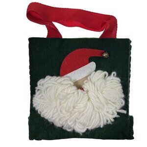 Santa Clause Felt Gift Bag Christmas Tote Holiday Present Handmade Apprx 6" x 6"